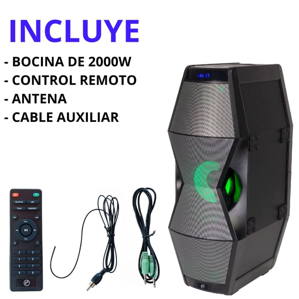 BOCINA DE ALTO DESEMPEÑO DE 2,000W P.M.P.O. CON ILUMINACION LED