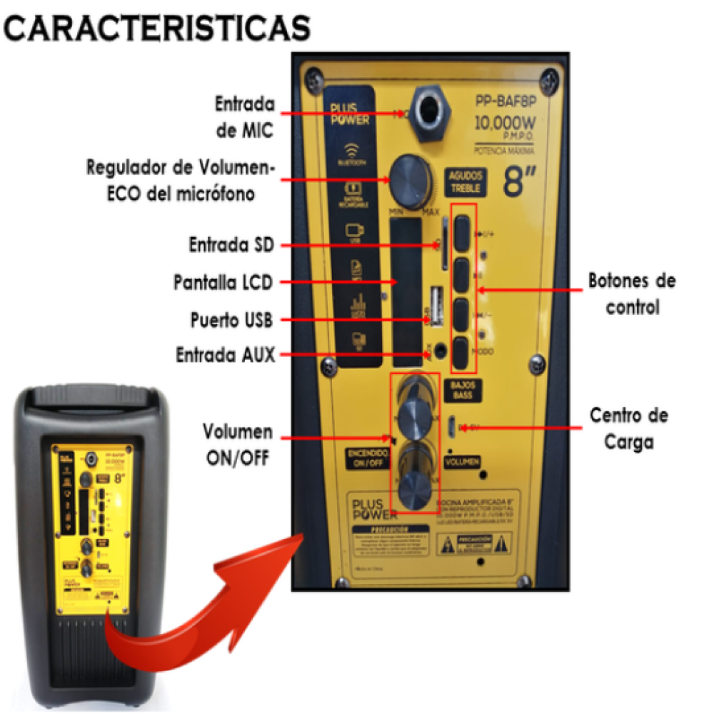 PARLANTE RECARGABLE BLUETOOTH DE 10,000W P.M.P.O