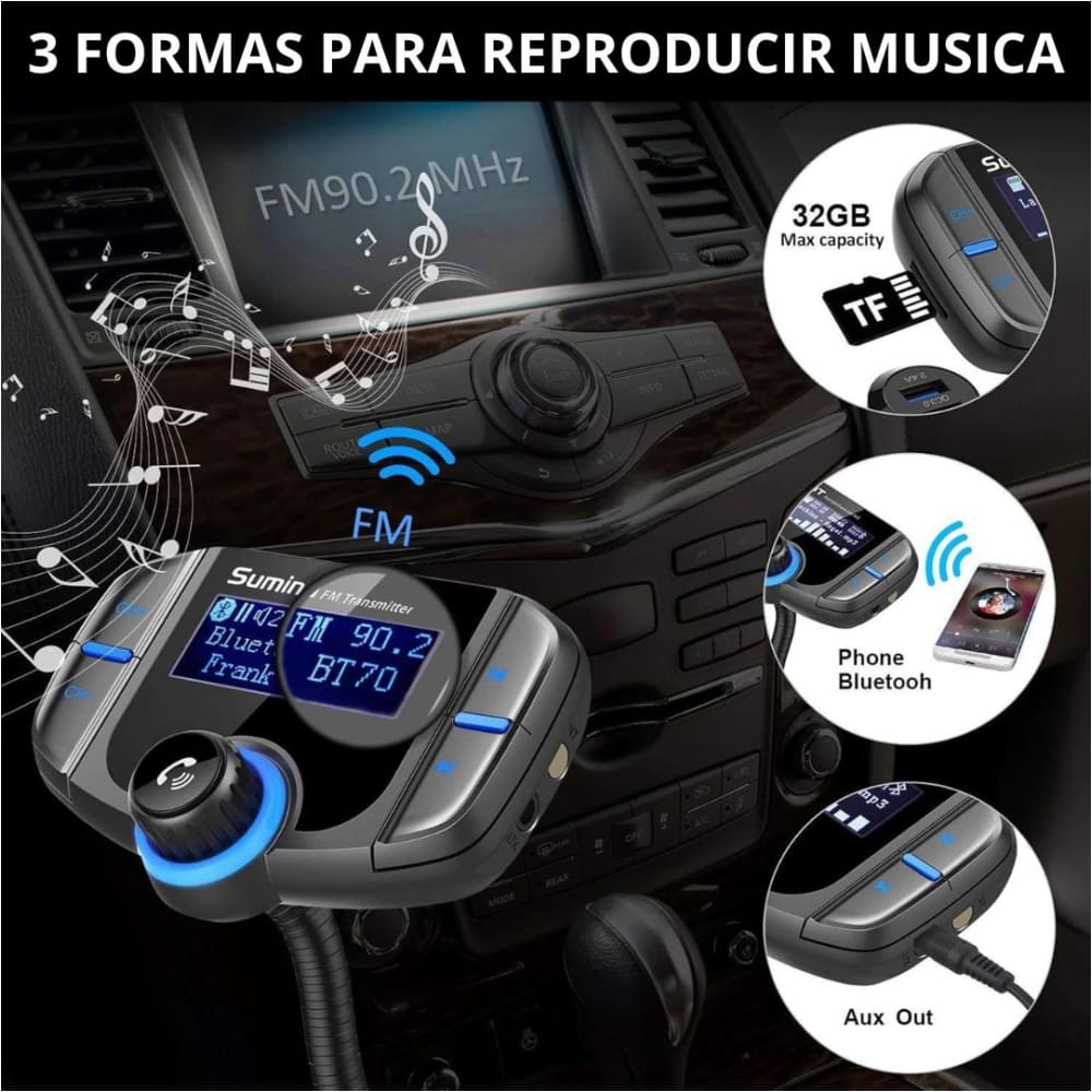 HF AUDIO| TRANSMISOR BLUETOOTH – KIT MANOS LIBRES – CARGADOR USB – AUX – CONTROL REMOTO