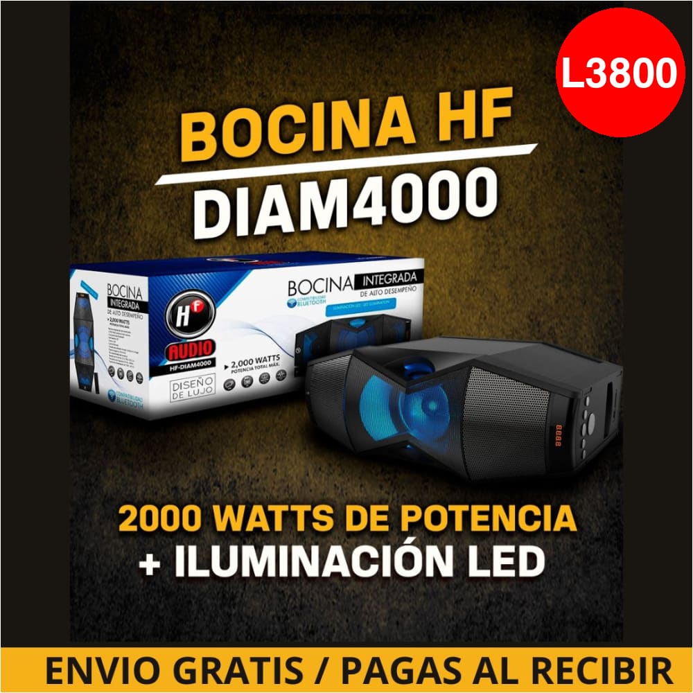 BOCINA DE ALTO DESEMPEÑO DE 2,000W P.M.P.O. CON ILUMINACION LED