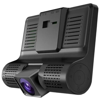 DVR HF AUDIO SR-DVR25 – TRIPLE CÁMARA – FRONTAL, INTERIOR Y REVERSA – FULL HD 1080P – PANTALLA DE 4”