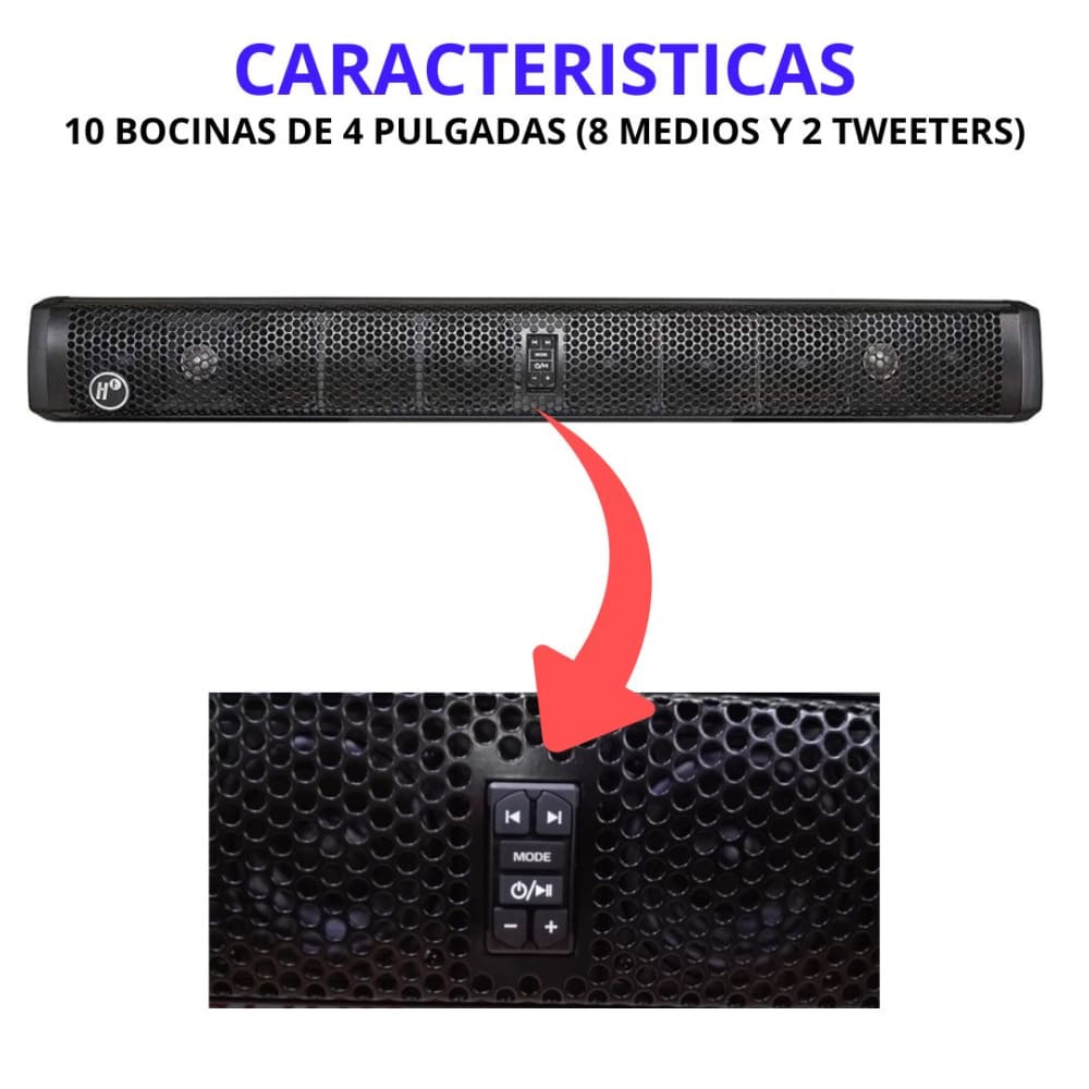 BARRA DE SONIDO HF AUDIO HF-BAR10BK 35" – 10 BOCINAS – 1600W – BLUETOOTH – IMPERMEABLE