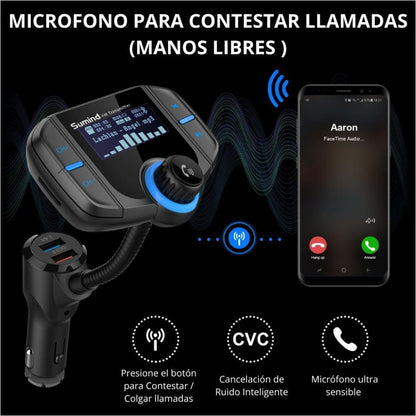 HF AUDIO| TRANSMISOR BLUETOOTH – KIT MANOS LIBRES – CARGADOR USB – AUX – CONTROL REMOTO