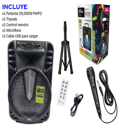 PARLANTE RECARGABLE BLUETOOTH DE 30,000W P.M.P.O + TRIPODE GRATIS