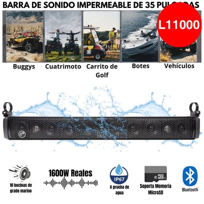 BARRA DE SONIDO HF AUDIO HF-BAR10BK 35’’ – 10 BOCINAS – 1600W – BLUETOOTH – IMPERMEABLE