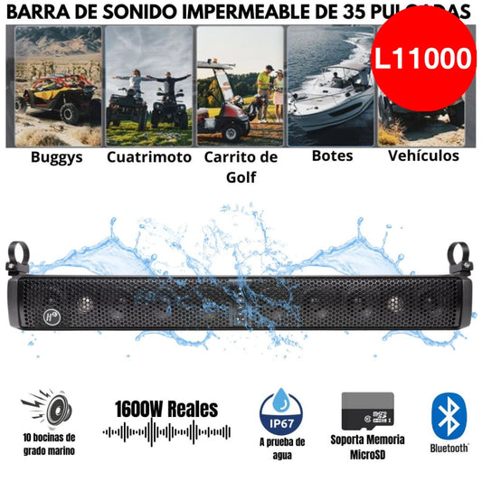 BARRA DE SONIDO HF AUDIO HF-BAR10BK 35’’ – 10 BOCINAS – 1600W – BLUETOOTH – IMPERMEABLE