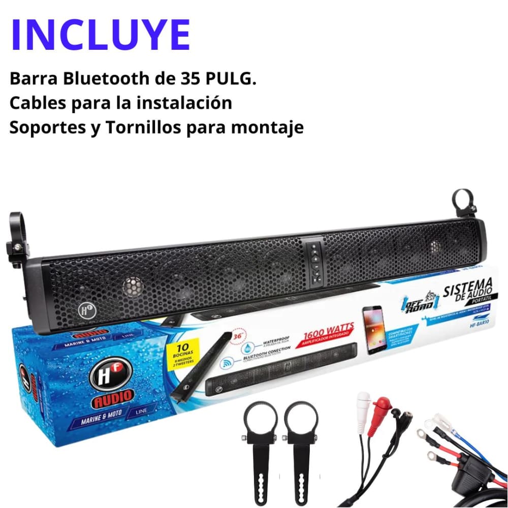 BARRA DE SONIDO HF AUDIO HF-BAR10BK 35’’ – 10 BOCINAS – 1600W – BLUETOOTH – IMPERMEABLE