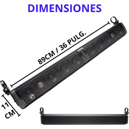 BARRA DE SONIDO HF AUDIO HF-BAR10BK 35’’ – 10 BOCINAS – 1600W – BLUETOOTH – IMPERMEABLE