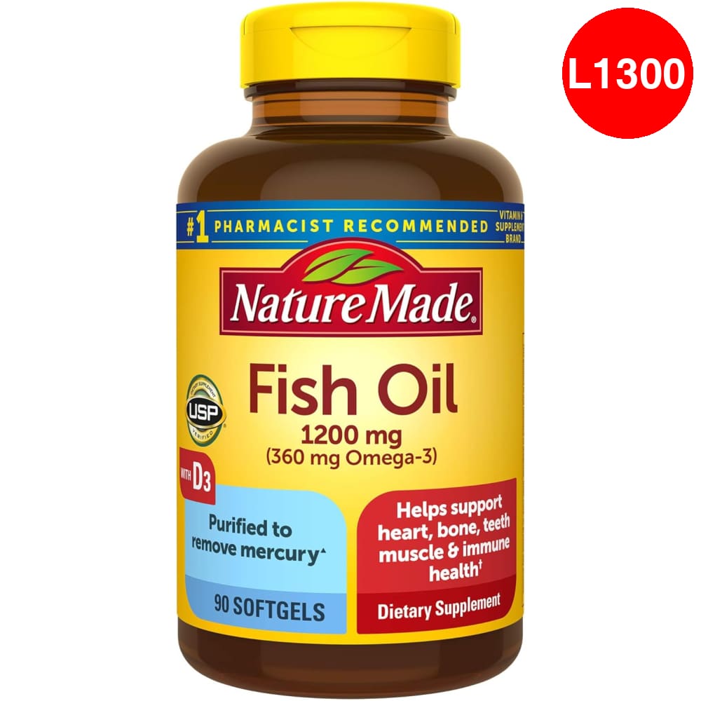 Capsulas de OMEGA 3 Nature Made de Aceite de pescado de 1200 mg suplemento para un corazón saludable cerebro y ojos