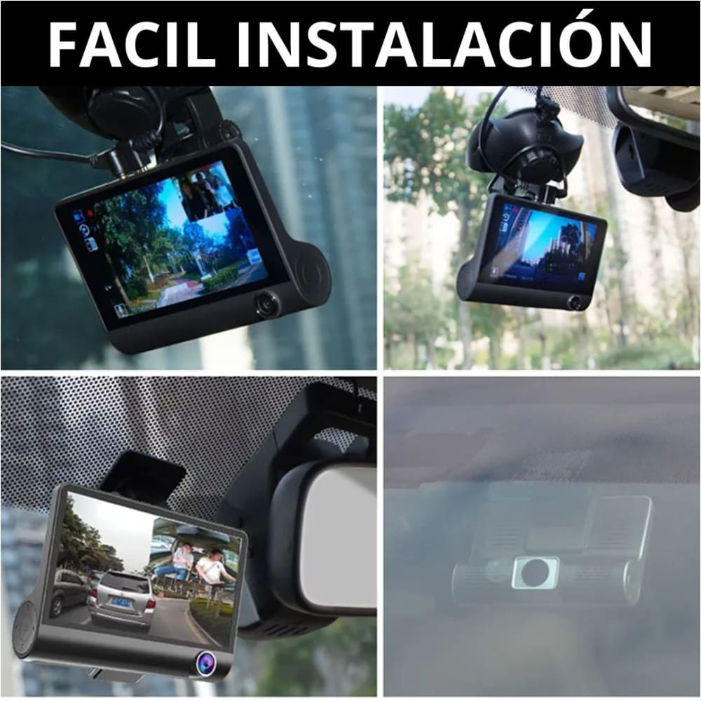 DVR HF AUDIO SR-DVR25 – TRIPLE CÁMARA – FRONTAL INTERIOR Y REVERSA – FULL HD 1080P – PANTALLA DE 4”