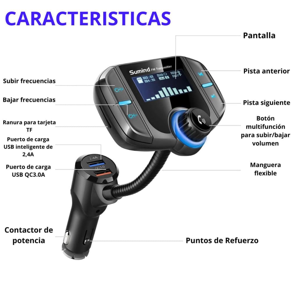 HF AUDIO| TRANSMISOR BLUETOOTH – KIT MANOS LIBRES – CARGADOR USB – AUX – CONTROL REMOTO