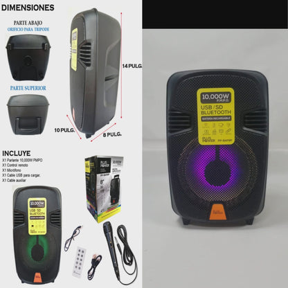 PARLANTE RECARGABLE BLUETOOTH DE 10,000W P.M.P.O